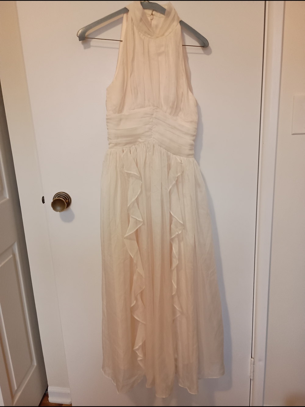 Ivory Halter Midi Dress with Ruffle Front - Picture 3 of 3